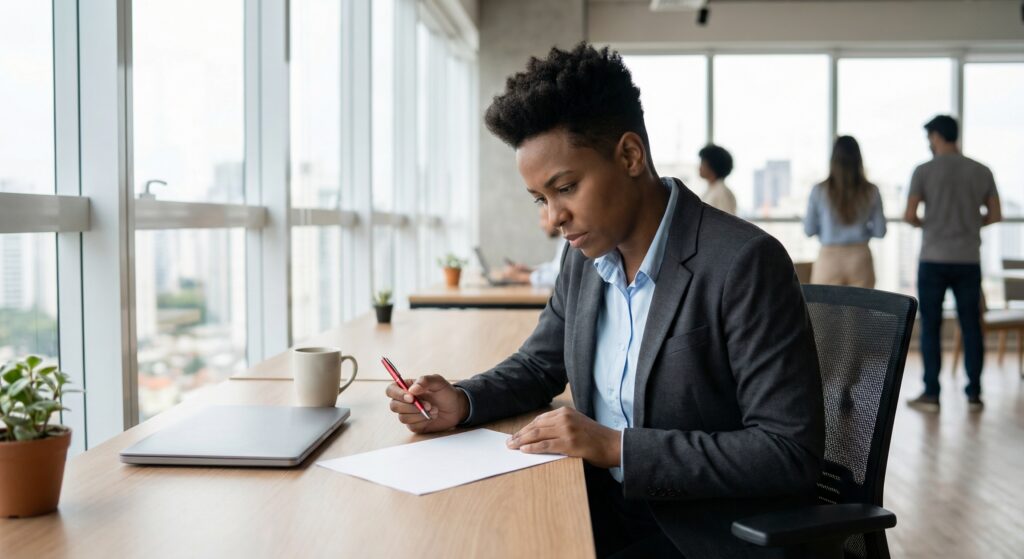 Acordo de Sócios: A cláusula que salva sua empresa do fim - ilustração de empreendedor analisando contrato