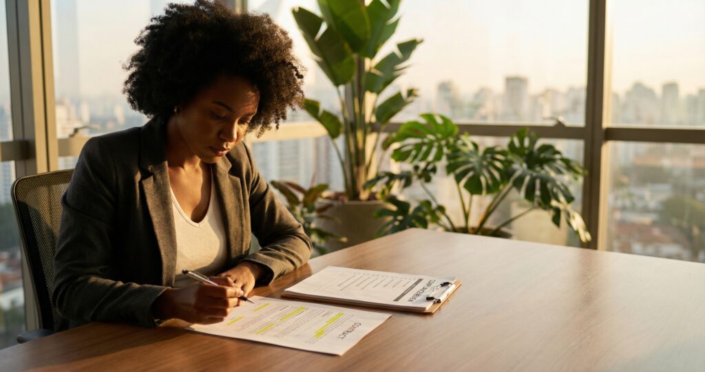 Auditoria Trabalhista Preventiva: Passo a Passo para o RH - ilustração de gestor de RH auditando contrato trabalhista