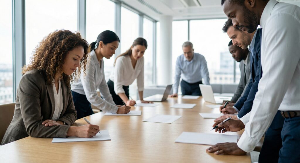 Cláusula de não concorrência: O erro que custa caro ao RH - ilustração de gestor de RH auditando contrato trabalhista