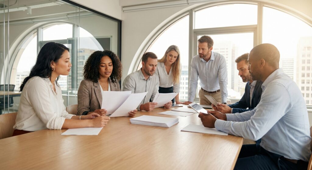 Cláusula de Propriedade Intelectual em Contratos de RH - ilustração de gestor de RH auditando contrato trabalhista