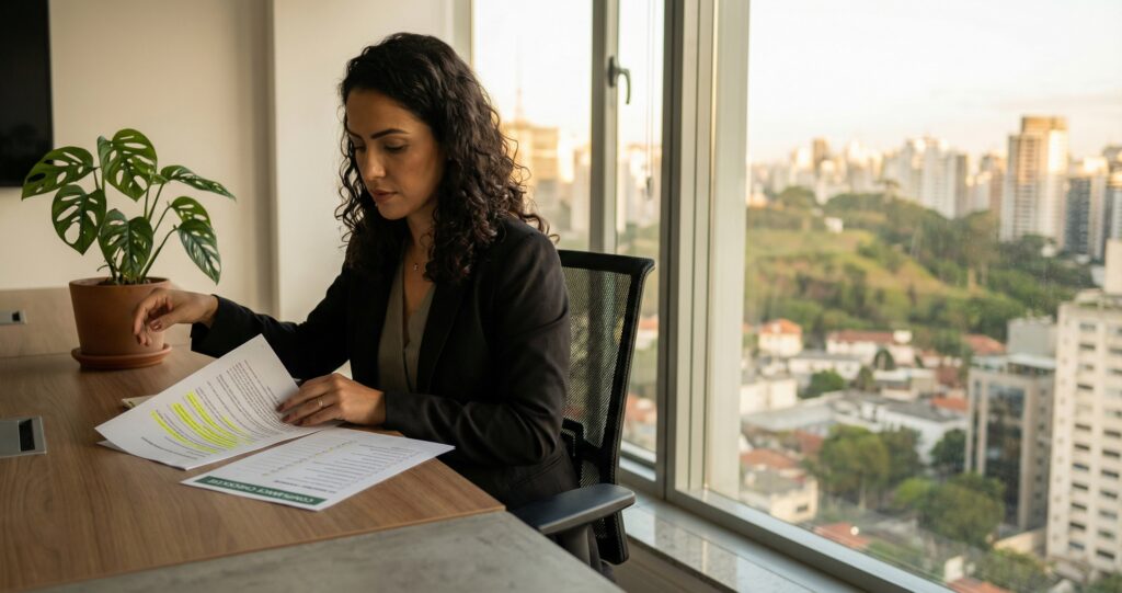 Cláusula de Propriedade Intelectual: O Guia do RH - ilustração de gestor de RH auditando contrato trabalhista