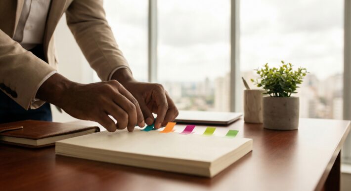 Como fazer uma revisão contratual eficiente em 3 passos - ilustração de advogado analisando documentos legais