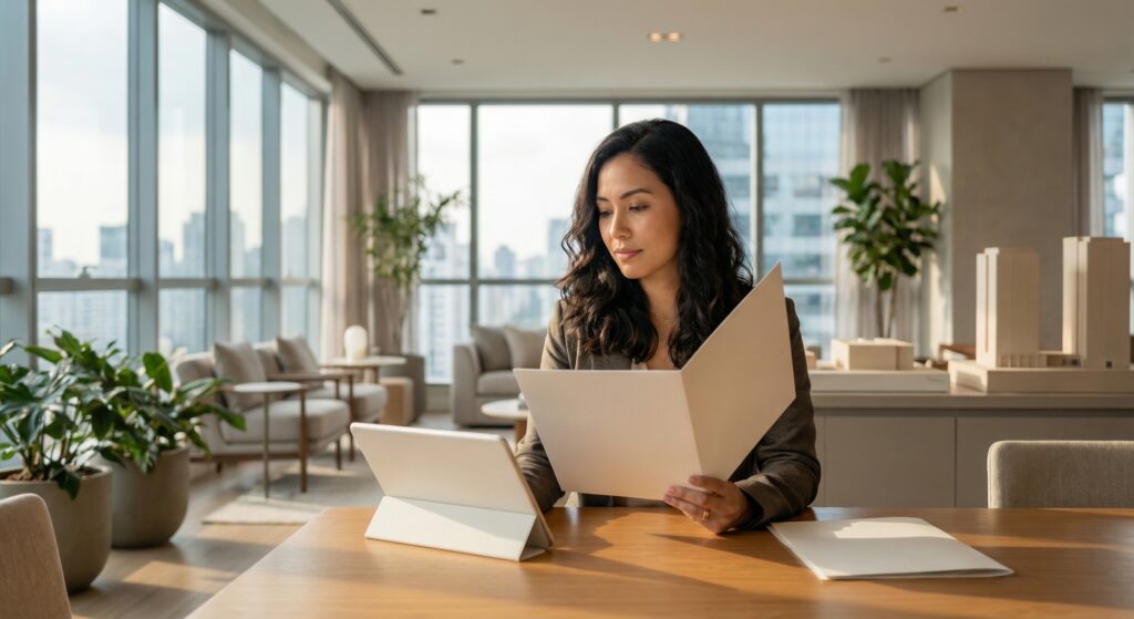 Contrato de Exclusividade Imobiliária: O Guia Blindado para Corretores - ilustração de corretor de imóveis revisando contrato