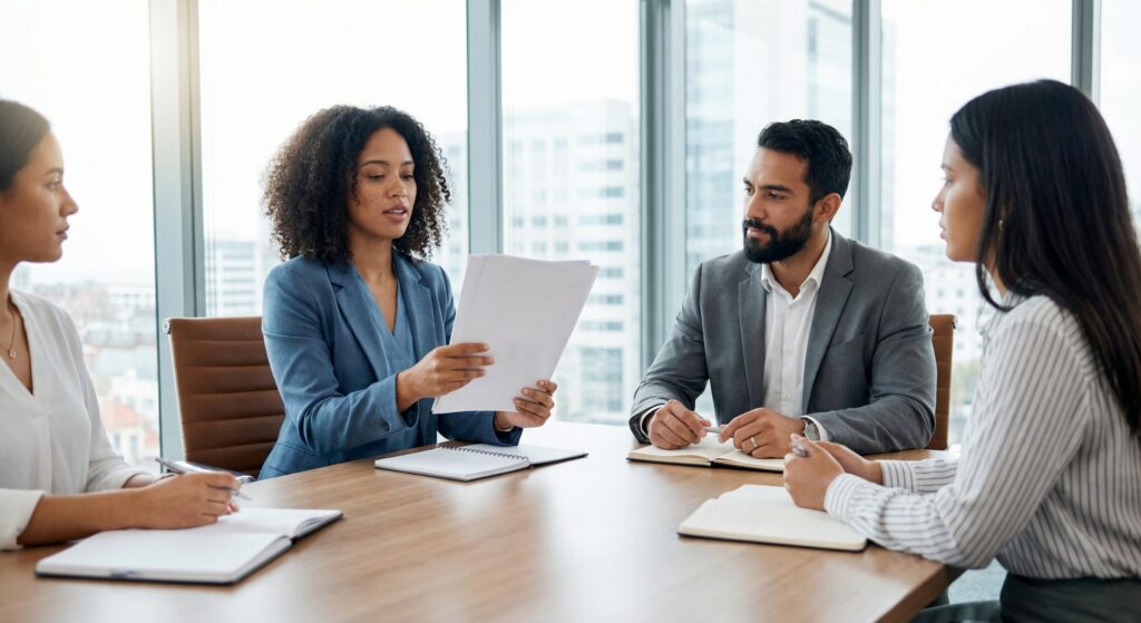 Propriedade Intelectual no Trabalho: Sua Empresa é Dona do Código? - ilustração de gestor de RH auditando contrato trabalhista